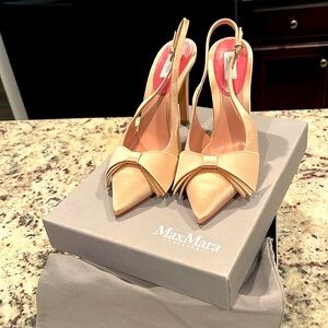 MaxMara Beige Slingback Heels with Bow